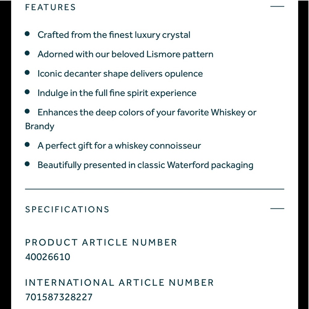 New in Box Waterford Crystal Lismore Connoisseur Square Decanter & Tumbler, Pair - Picture 3 of 12